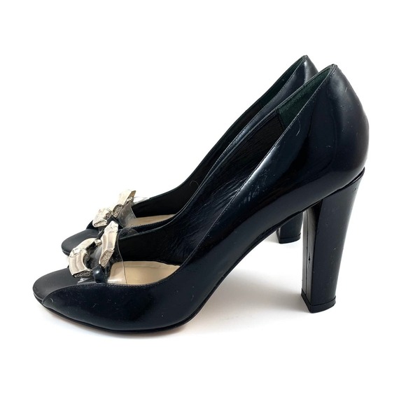 MICHAEL KORS COLLECTION Italian crafted black patent leather peep toe pumps - Picture 10 of 10